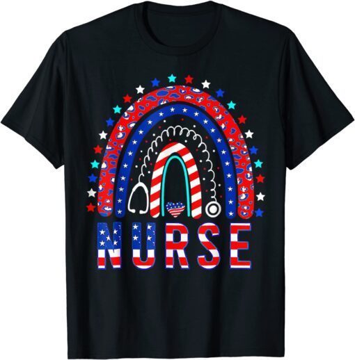 Nurse Stethoscope Rainbow American Memorial Day 4th Of July Tee Shirt