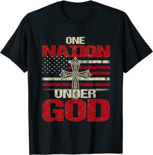 One Nation Under God Christian US Flag 4th Of July Faith T-Shirt