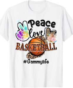 Peace Love Basketball Gammy Life Mom Grandma Leopard Tee Shirt