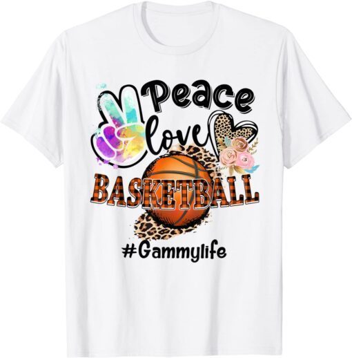 Peace Love Basketball Gammy Life Mom Grandma Leopard Tee Shirt