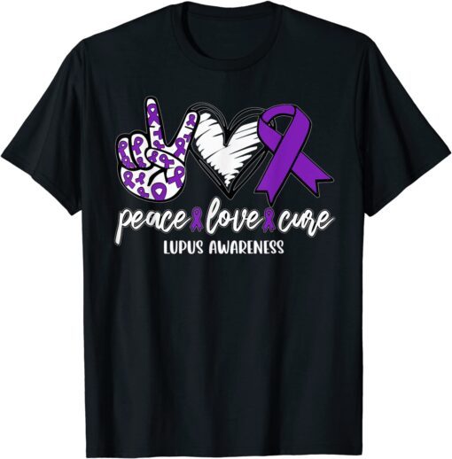 Peace Love Cure Lupus Awareness Support Ribbon Tee Shirt