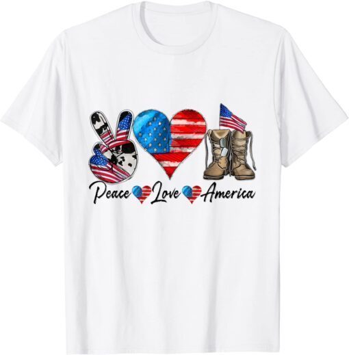 Peace love America Vintage 4th of July western America Flag Tee Shirt