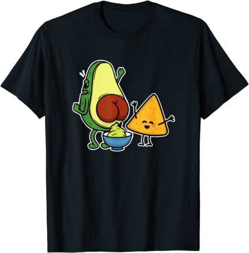 Pooping Avocado & Tortilla Chip Guacamole Poop Turd Vegan Tee Shirt