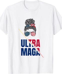 Pro Trump Ultra Mega Messy Bun USA Flag Anti Joe Biden Tee Shirt