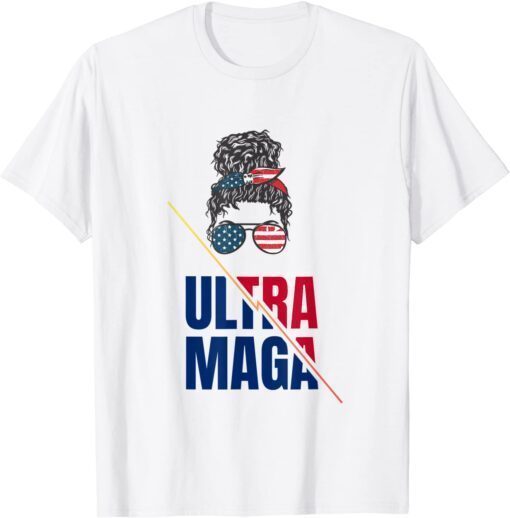 Pro Trump Ultra Mega Messy Bun USA Flag Anti Joe Biden Tee Shirt