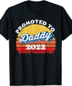 Promoted to Daddy New Dad Retro Fathers Day Vintage Sunset Tee Shirt