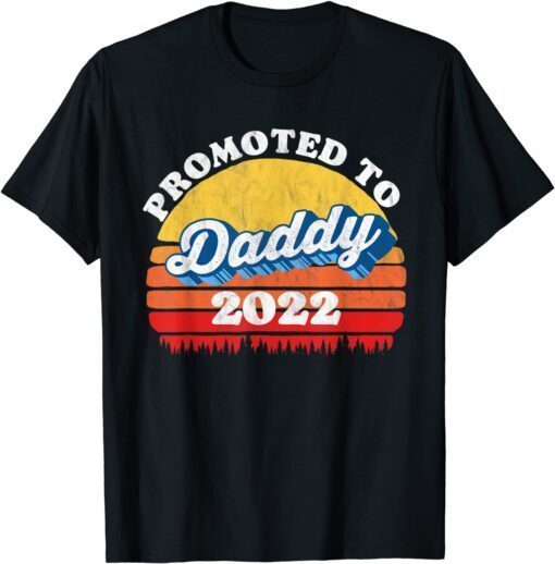 Promoted to Daddy New Dad Retro Fathers Day Vintage Sunset Tee Shirt