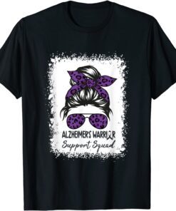 Purple Alzheimer's Warrior Awareness Support Squad Messy Bun Tee Shirt