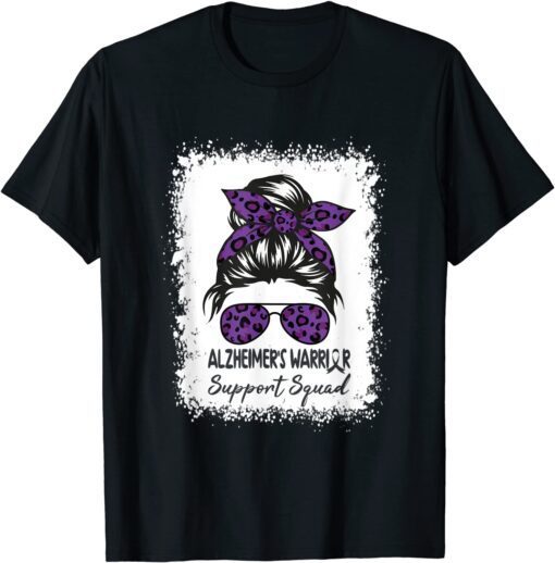 Purple Alzheimer's Warrior Awareness Support Squad Messy Bun Tee Shirt