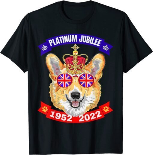 Queen Platinum Jubilee 1952-2022 Union Jack Welsh Corgi T-Shirt