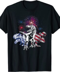 Red White Blue T Rex Dinosaur Firework 4th Of July Tee Shirt