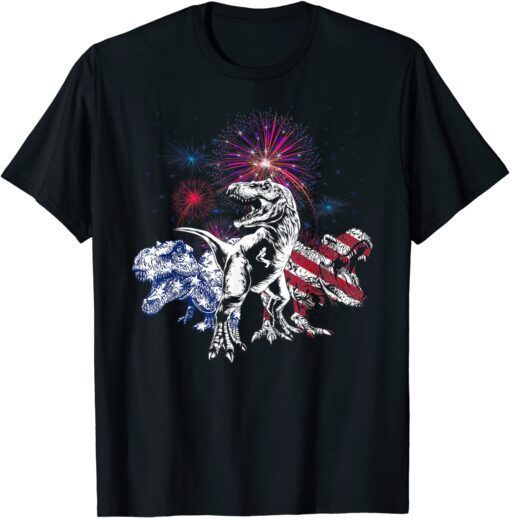 Red White Blue T Rex Dinosaur Firework 4th Of July Tee Shirt