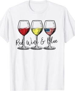 Red White Blue Wine Glasses USA Flag 4th of July Tee Shirt