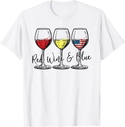 Red White Blue Wine Glasses USA Flag 4th of July Tee Shirt