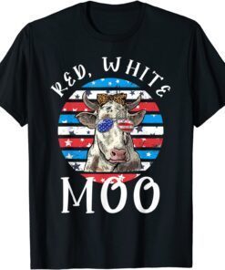 Red White Moo Cute American Cow Farmer 4th Of July Leopard Tee Shirt