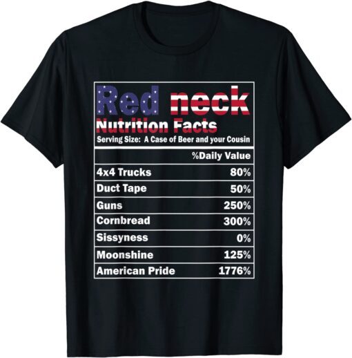 Redneck Nutrition Facts 4th of July Country Tee Shirt