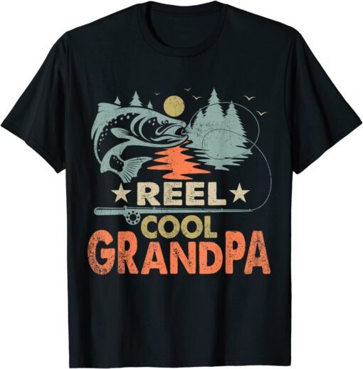 Reel Cool Grandpa Fishing Lover Vintage Father's Day Tee Shirt