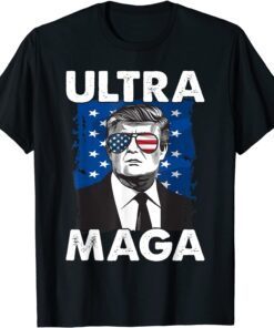 Retro Grunge Ultra Maga Trump USA Flag Anti Biden Patriotic T-Shirt