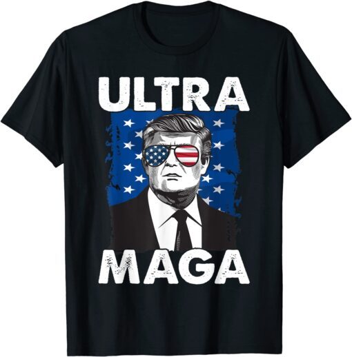 Retro Grunge Ultra Maga Trump USA Flag Anti Biden Patriotic T-Shirt