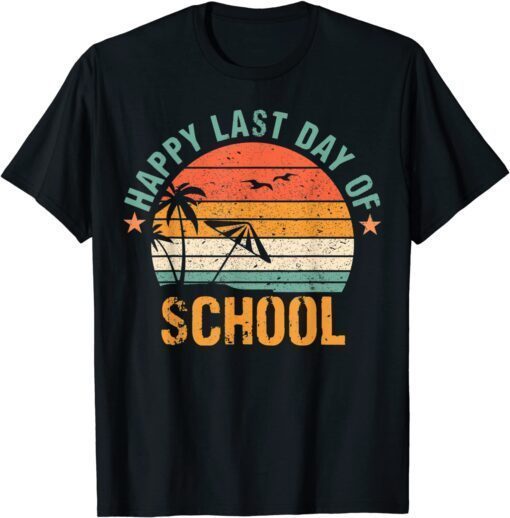 Retro Last Day of School Beach Theme Vintage Hello Summer Tee Shirt