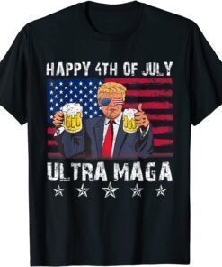 Retro Ultra Mega Pro Trump Beer Drinkin 4th Of July Us Flag T-Shirt