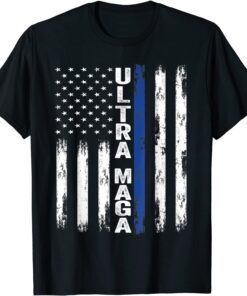 Retro Vintage Ultra Maga Back The Blue USA Flag Trump 2024 Tee Shirt