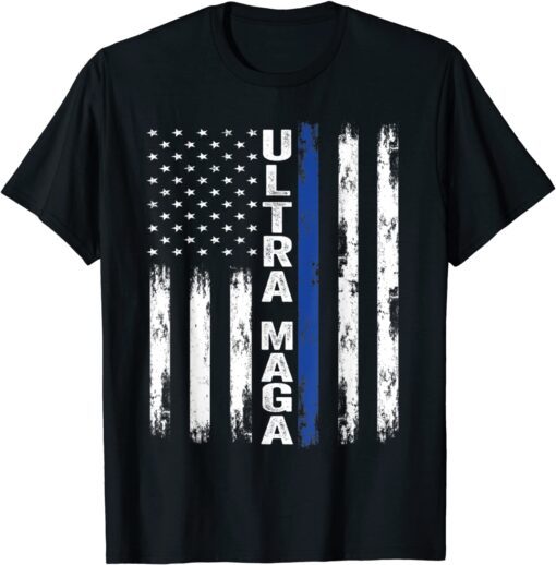 Retro Vintage Ultra Maga Back The Blue USA Flag Trump 2024 Tee Shirt