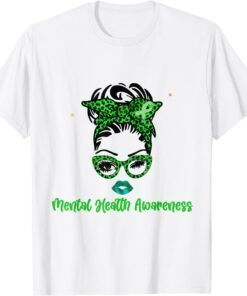 Ribbon Messy bun Mental Health Awareness Month May 2022 Tee Shirt