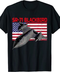 SR-71 Blackbird In Action and Patriotic American Flag Tee Shirt