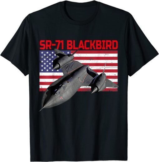 SR-71 Blackbird In Action and Patriotic American Flag Tee Shirt