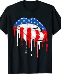 Sexy American Flag Cool Lips Biting 4th of July Patriotic T-Shirt