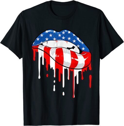 Sexy American Flag Cool Lips Biting 4th of July Patriotic T-Shirt