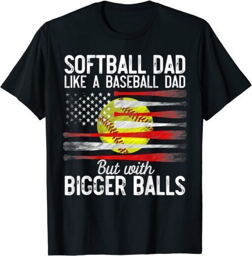 Softball Dad Like A Baseball Dad US Flag Fathers Day Tee Shirt