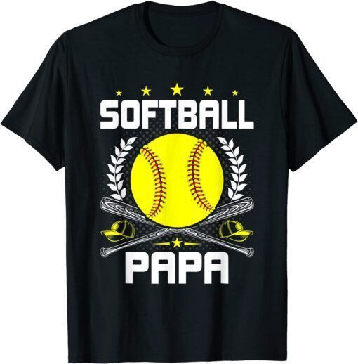 Softball Papa Baseball Lover Dad Sports Lover Father's Day Tee Shirt