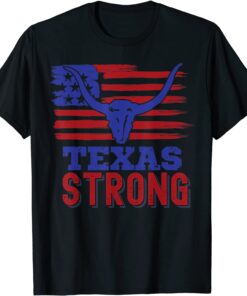 Texas Strong US Flag Bull Bullhorns Tee Shirt