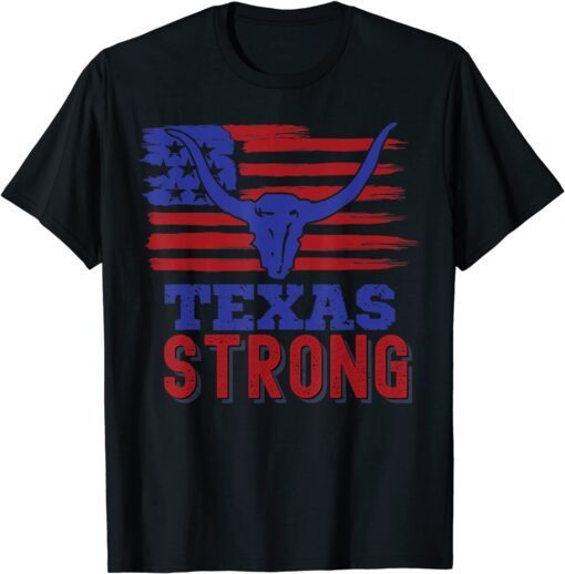 Texas Strong US Flag Bull Bullhorns Tee Shirt