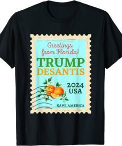 Trump DeSantis 2024 Save America Retro Florida Postage Stamp Tee Shirt