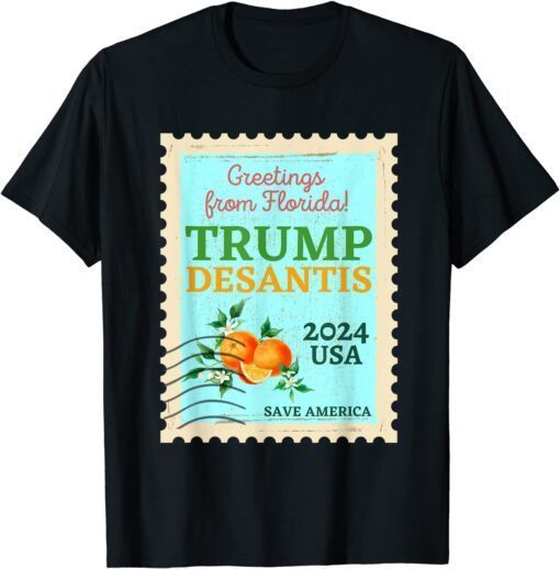 Trump DeSantis 2024 Save America Retro Florida Postage Stamp Tee Shirt