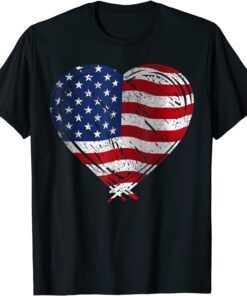 US Flag Memorial Day 4th July Partiotic Heart Red White Blue Tee Shirt