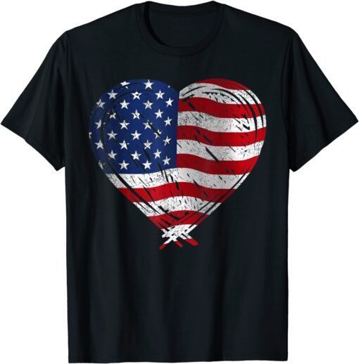 US Flag Memorial Day 4th July Partiotic Heart Red White Blue Tee Shirt