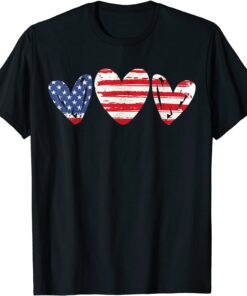 USA American Flag Patriotic Hearts 4th Of July Tee Shirt