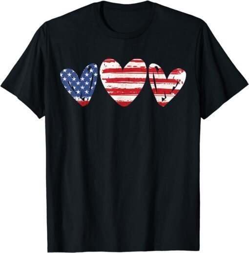 USA American Flag Patriotic Hearts 4th Of July Tee Shirt