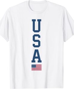 USA American Flag Vertical Text Patriotic 4th of July Tee Shirt