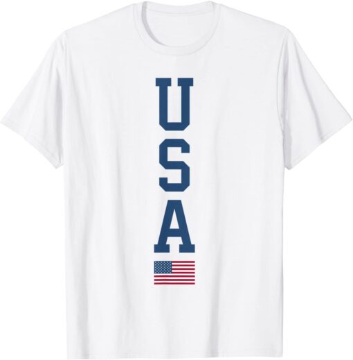 USA American Flag Vertical Text Patriotic 4th of July Tee Shirt