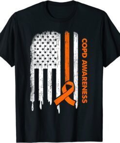 USA Flag Orange Ribbon COPD Awareness Tee Shirt