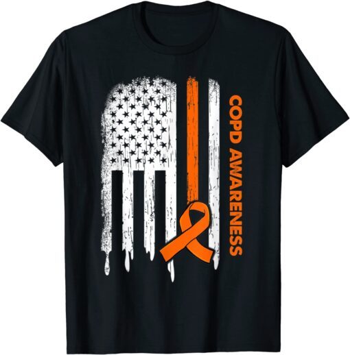 USA Flag Orange Ribbon COPD Awareness Tee Shirt