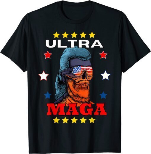 Ultra MAGA 2024 Pro Trump American Mullet Skull Flag Tee Shirt