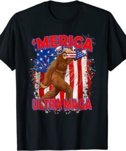 Ultra MAGA - 4th of July Bigfoot American Flag Vintage Tee Shirt