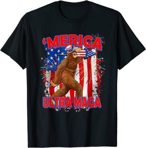 Ultra MAGA - 4th of July Bigfoot American Flag Vintage Tee Shirt