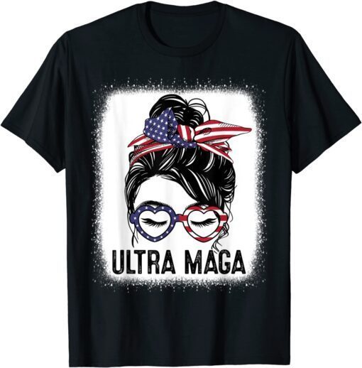 Ultra Maga Messy Bun Girl Bleached Tee Shirt